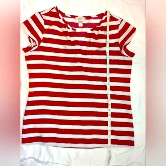 Loft Womens Top Sz M Red White Striped Beachy Summer V Neck Lightweight Office - Picture 4 of 10